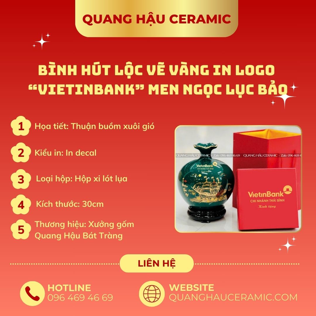 Chi tiết lớp decal vàng xanh bộ đội bóng trên bình hút lộc Viettinbank Thái Bình.