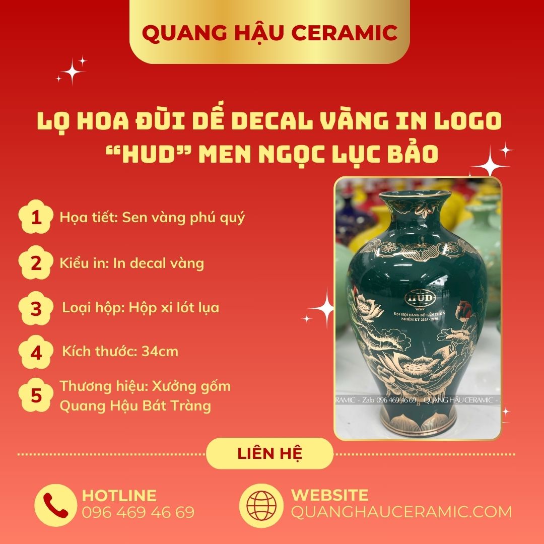 Chi tiết vẽ kỹ và decal vàng xanh trên lọ hoa đùi dế HUD S.