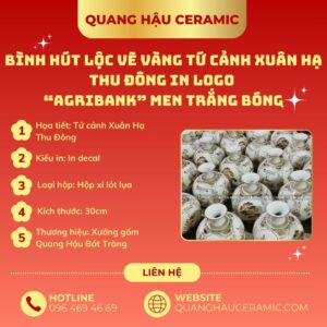 Cận cảnh chi tiết decal vàng trắng bóng thủ công trên bình hút lộc Agribank Tây Nam Bộ.