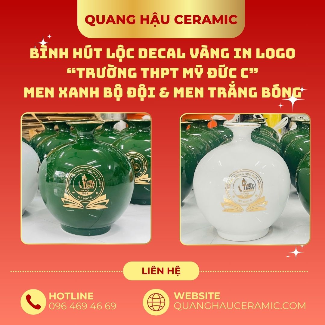 Thiết kế ghép 2 bình hút lộc in logo Trường THPT Mỹ Đức C