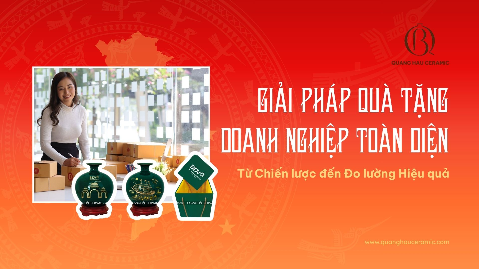 Ảnh thiết kế thumbnail cho bài viết về giải pháp quà tặng doanh nghiệp toàn diện của Quang Hậu Ceramic.